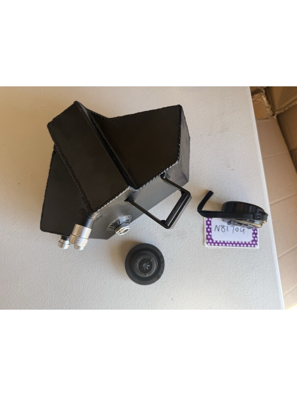Aluminum Coolant Expansion Reservoir Tank Black w/ Cap & Fittings